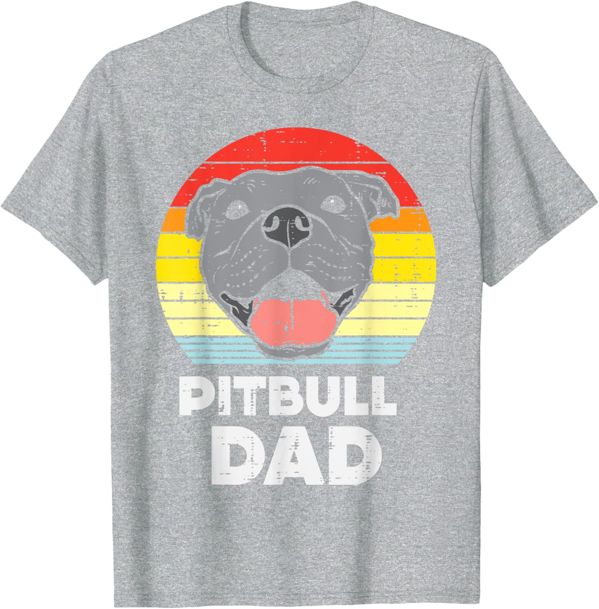 Pitbull Dad Sunset Retro Pittie Pitty Pet Dog Owner Men Gift T-Shirt - Heather Grey