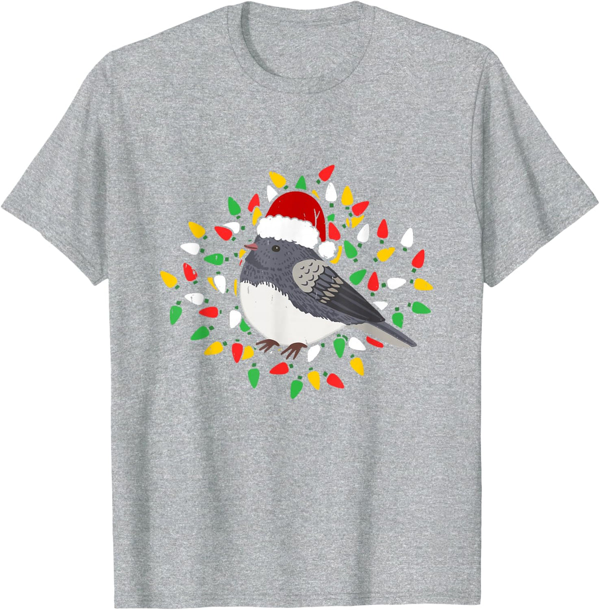 Holiday Xmas Santa Hat Dark Eyed Junco Bird Christmas T-Shirt - Heather Grey
