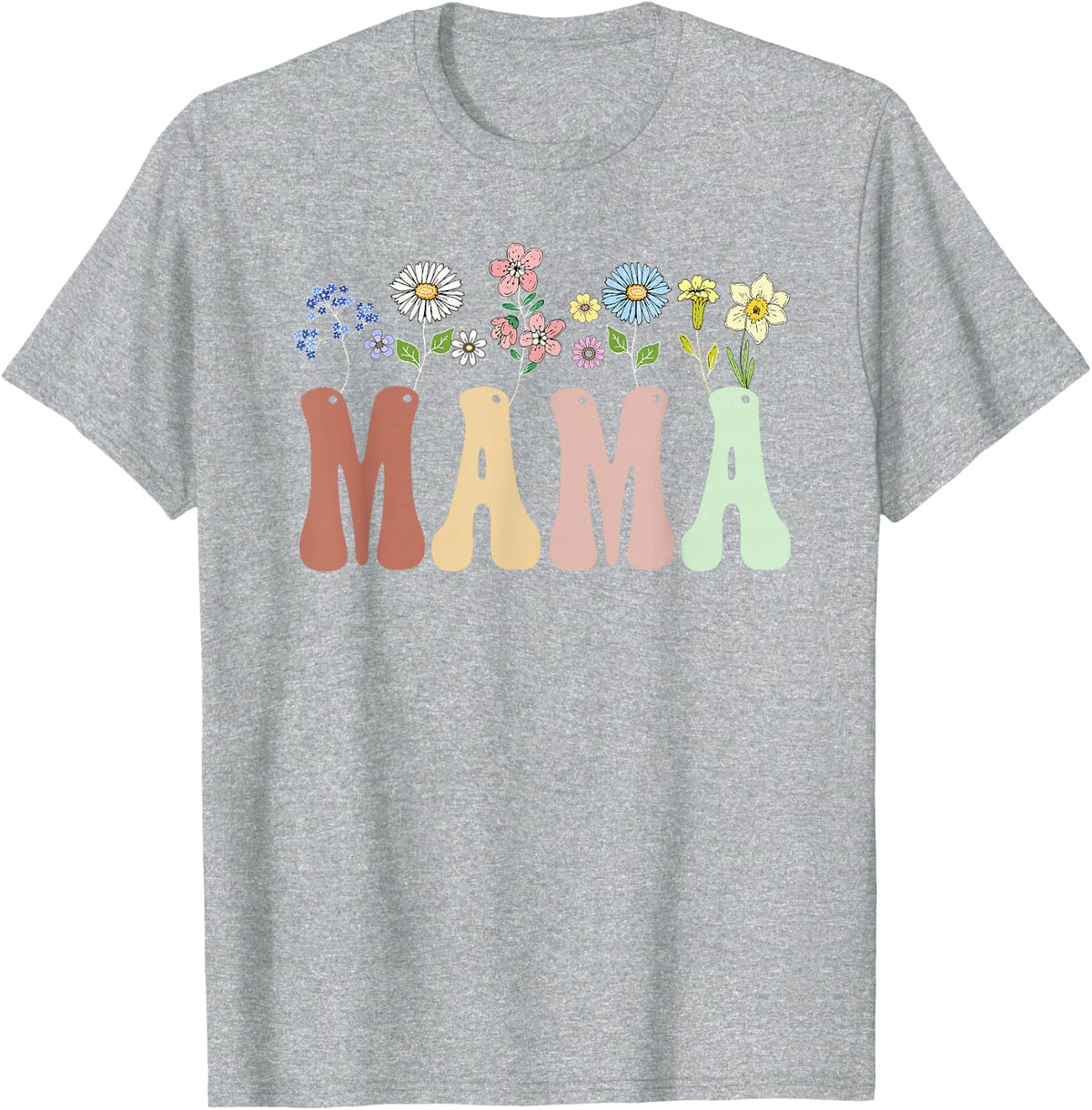 Mama Gifts Women Wildflower Floral Design Mama T-Shirt - Heather Grey