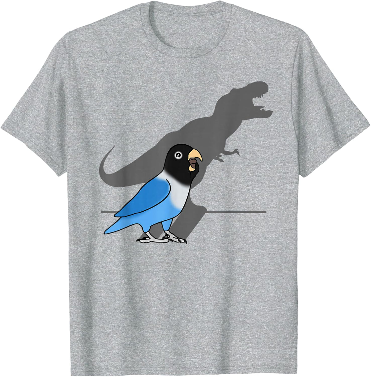 T-Rex Blue Masked Green Lovebird Dinosaur Shadow Parrot T-Shirt - Heather Grey