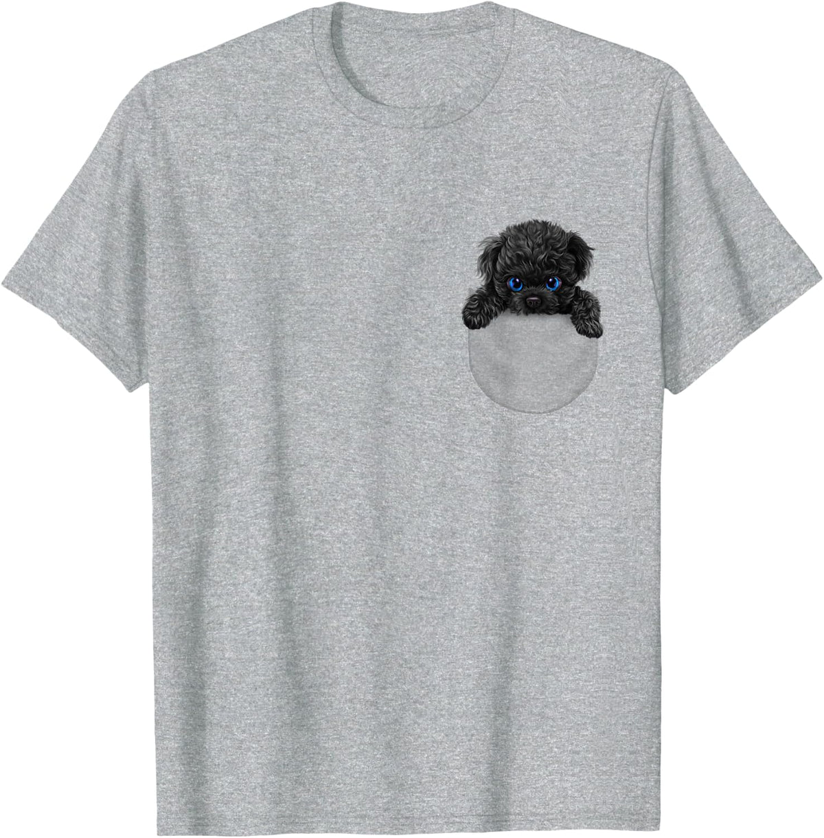 Black Poodle Dog in Pocket T-Shirt - Heather Grey