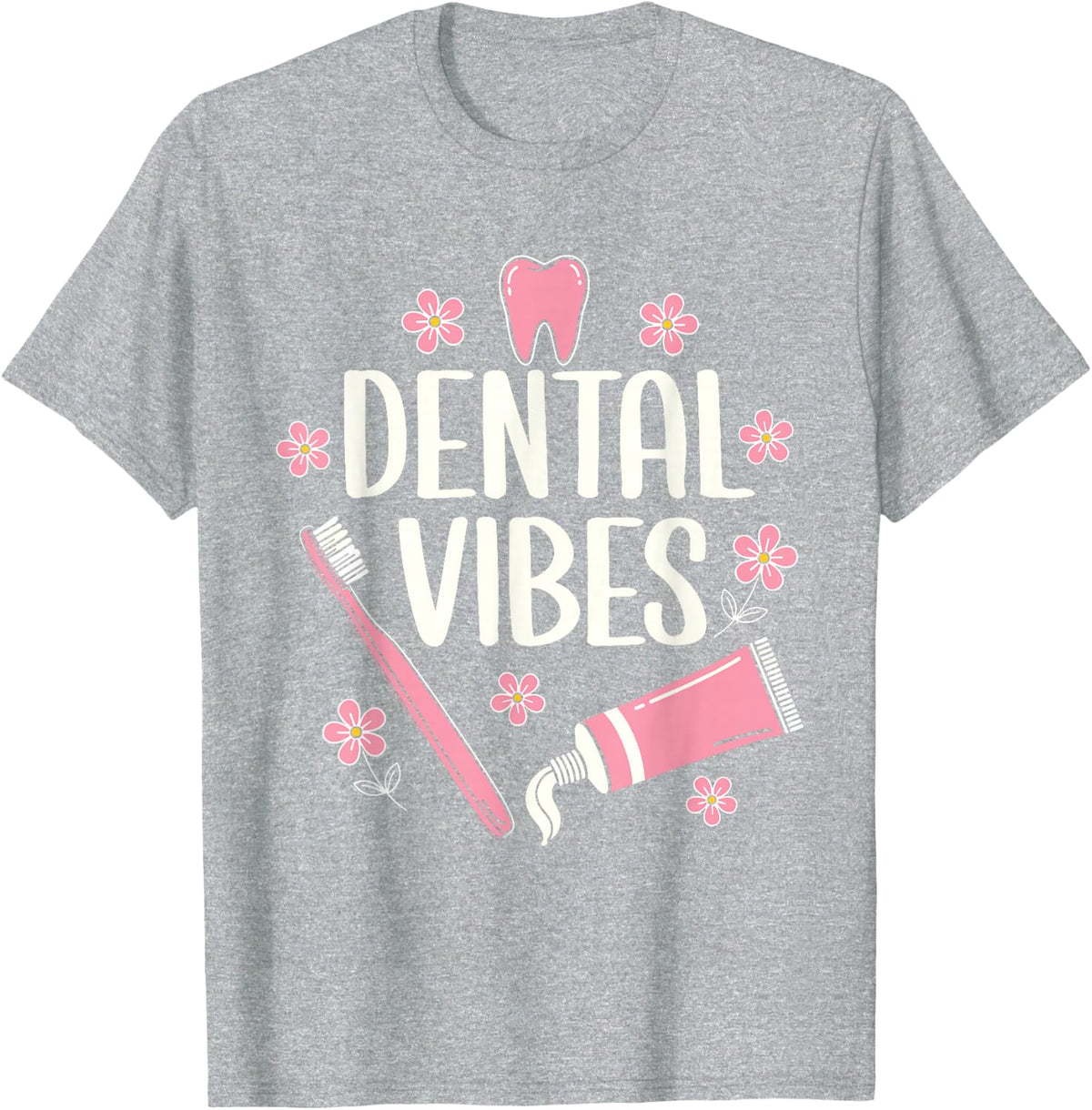 Dental Assistant Vibes Funny Retro Dentist Hygienist Teeth T-Shirt - Heather Grey