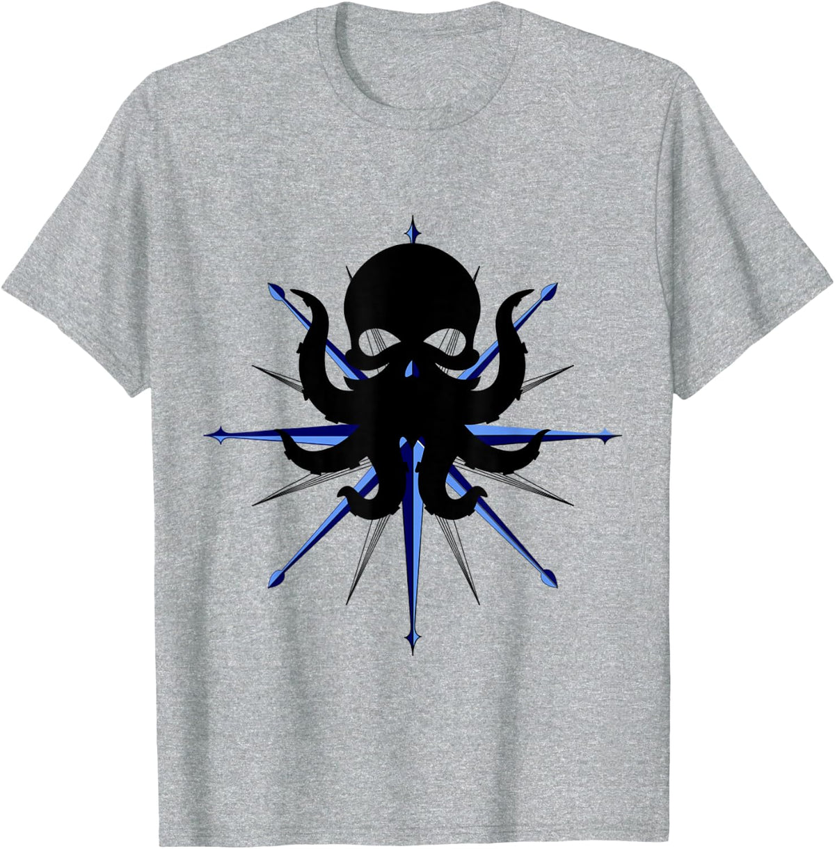 Octopus Kraken Vintage Nautical Compass T-Shirt - Heather Grey