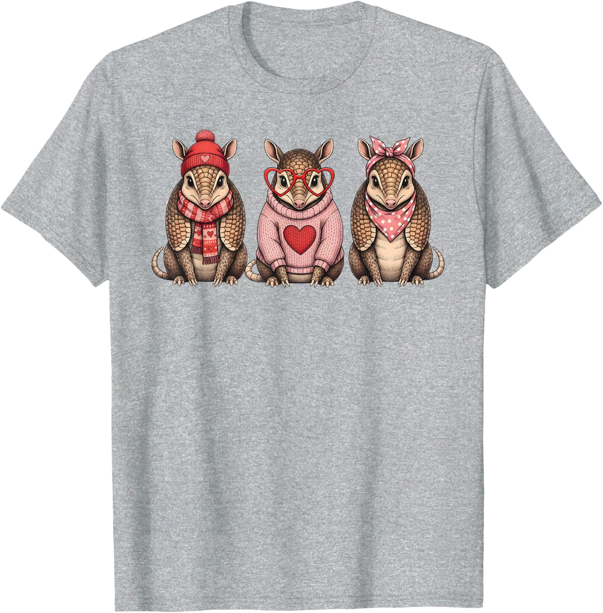 Retro Armadillo Cute Valentine T-Shirt - Heather Grey