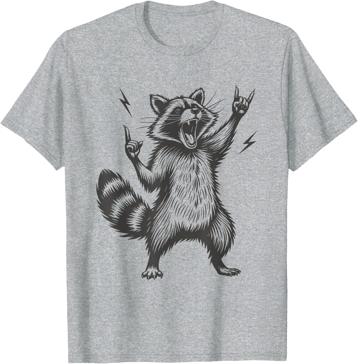 Rock On Vintage Musician Rock And Roll Music Funny Raccoon T-Shirt - Heather Grey