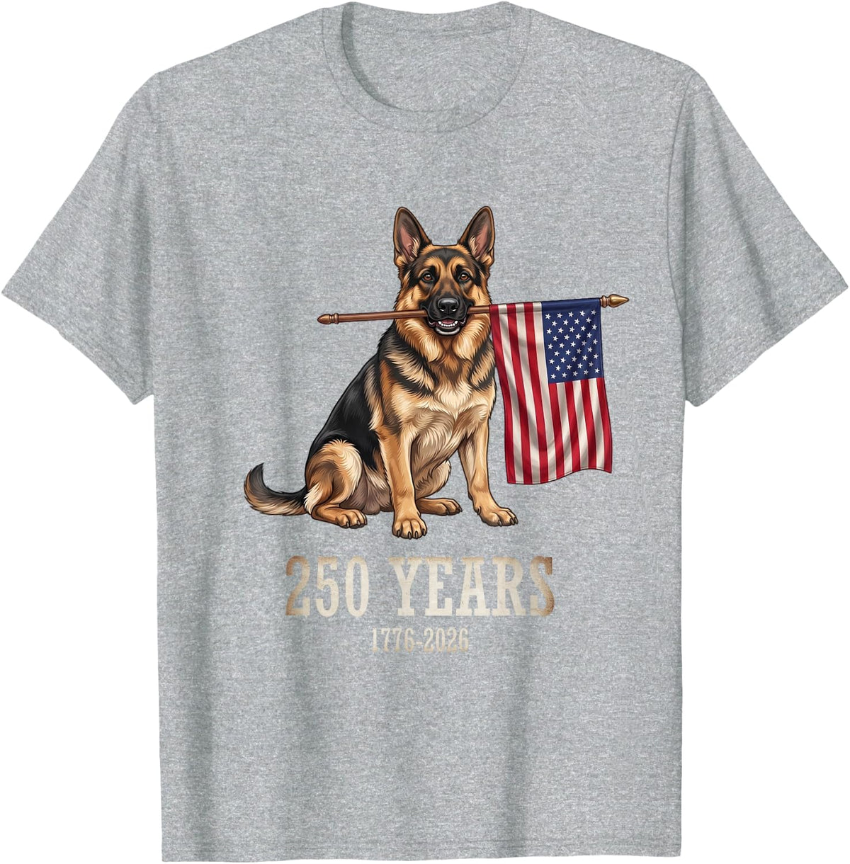 German Shepherd American Flag 250 Years Patriotic Dog Lovers T-Shirt - Heather Grey