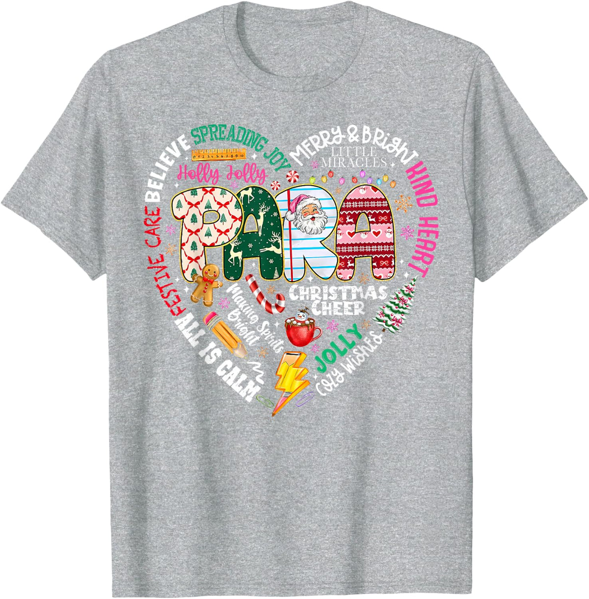 para Heart Christmas Paraprofessional SPED Teacher Xmas T-Shirt - Heather Grey