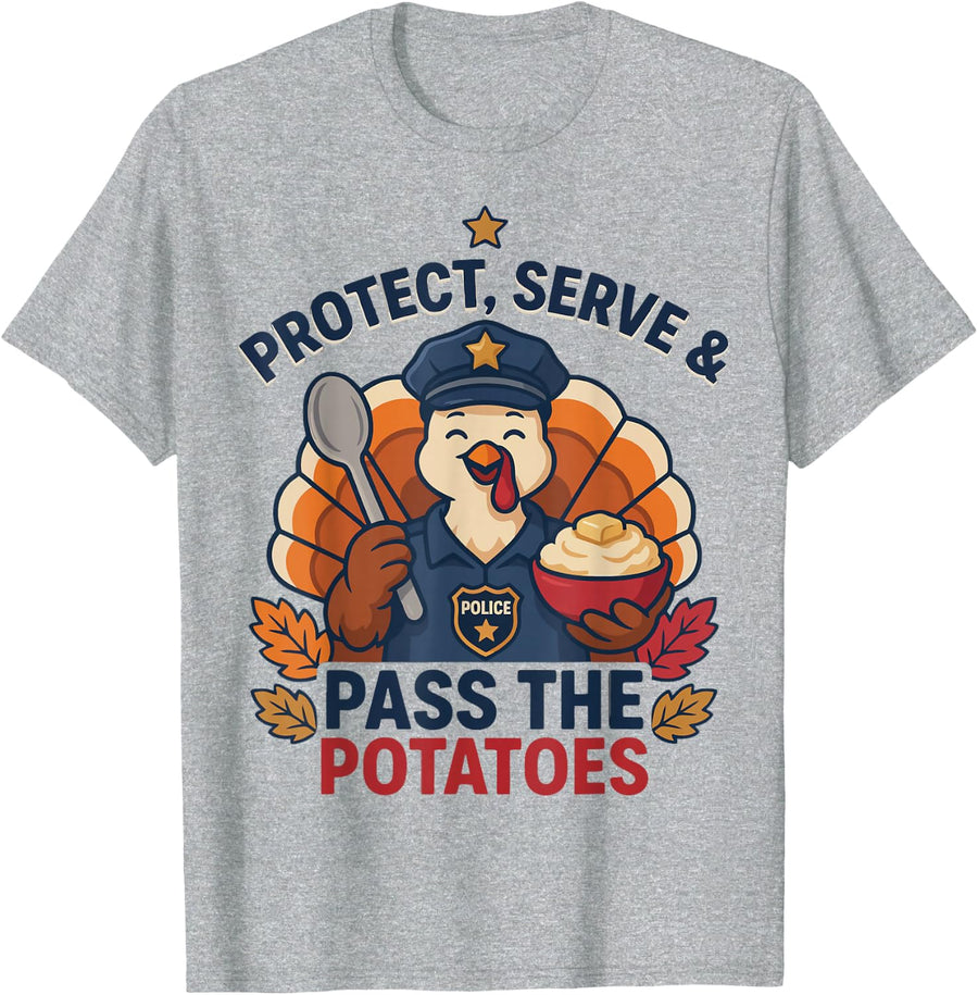 Thanksgiving Police Officer T-Shirt - Heather Grey