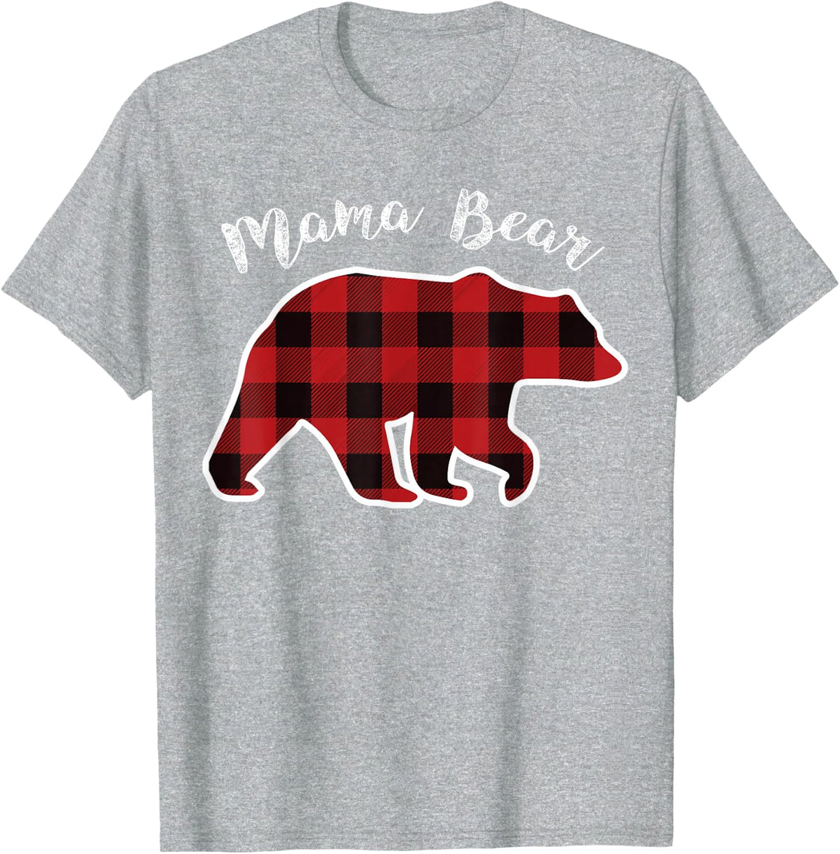 MAMA BEAR | Women Red Plaid Christmas Pajama Family Mom Gift T-Shirt - Heather Grey