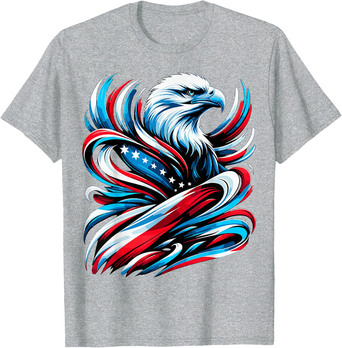 American Bald Eagle Flag Patriotic Art Design T-Shirt - Heather Grey