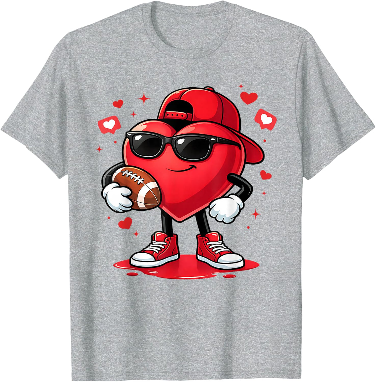 Valentines Day Football Heart Playing Football Boys Kids T-Shirt - Heather Grey