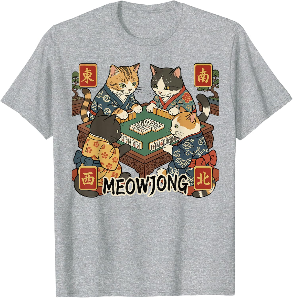 Meowjong Funny Mahjong Love Playing Chinese Game T-Shirt - Heather Grey