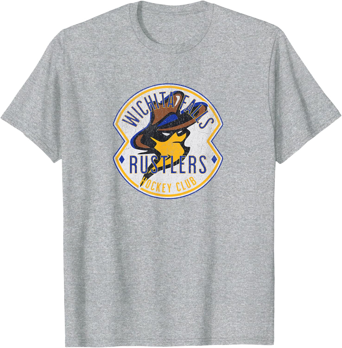 Defunct Hockey Team Wichita Falls Rustlers Hockey Texas T-Shirt - Heather Grey