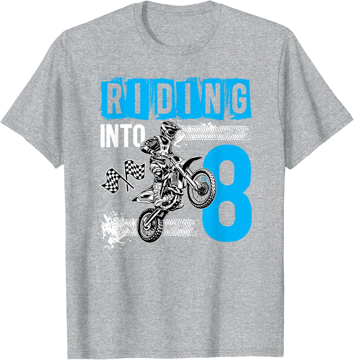 8th Dirt Bike Birthday Eight Year Old Dirt Biker Birthday T-Shirt - Heather Grey