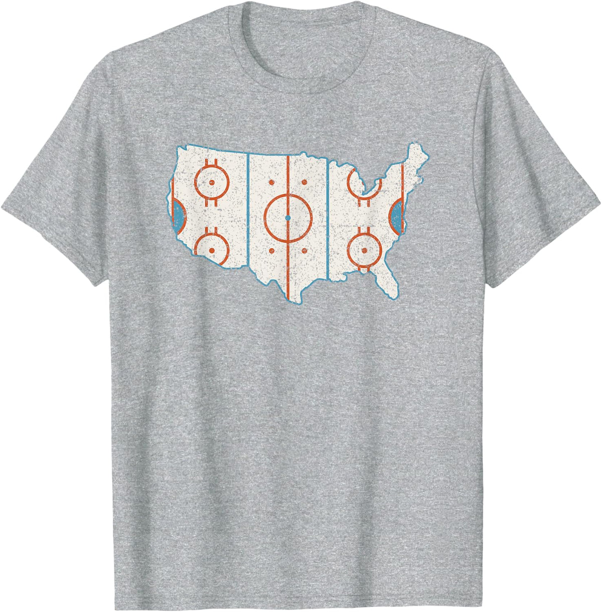 Vintage Retro USA Map Ice Hockey Outline T-Shirt - Heather Grey