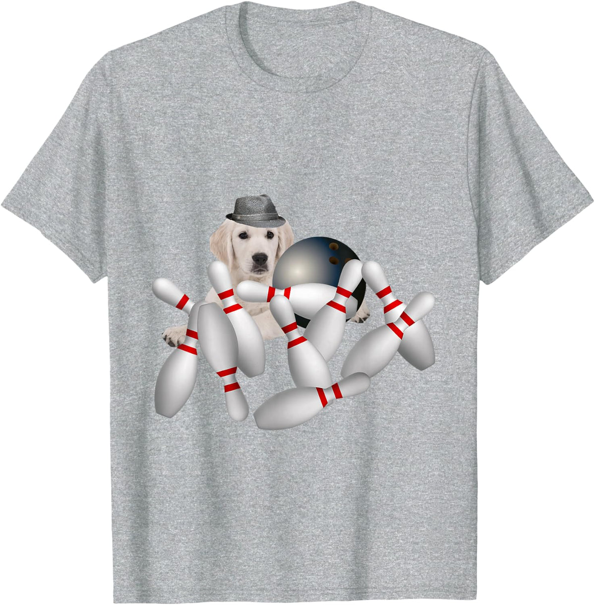 Golden Retriever Dog Dogs Pin Bowling, Funny Cute T-Shirt - Heather Grey