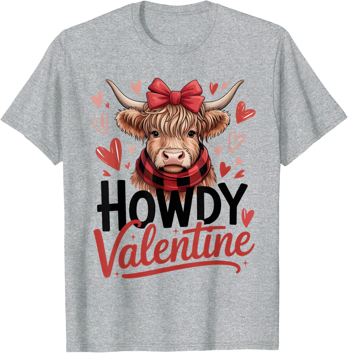 Howdy Valentine Highland Cow Valentine’s Day Cows Lover Fun T-Shirt - Heather Grey