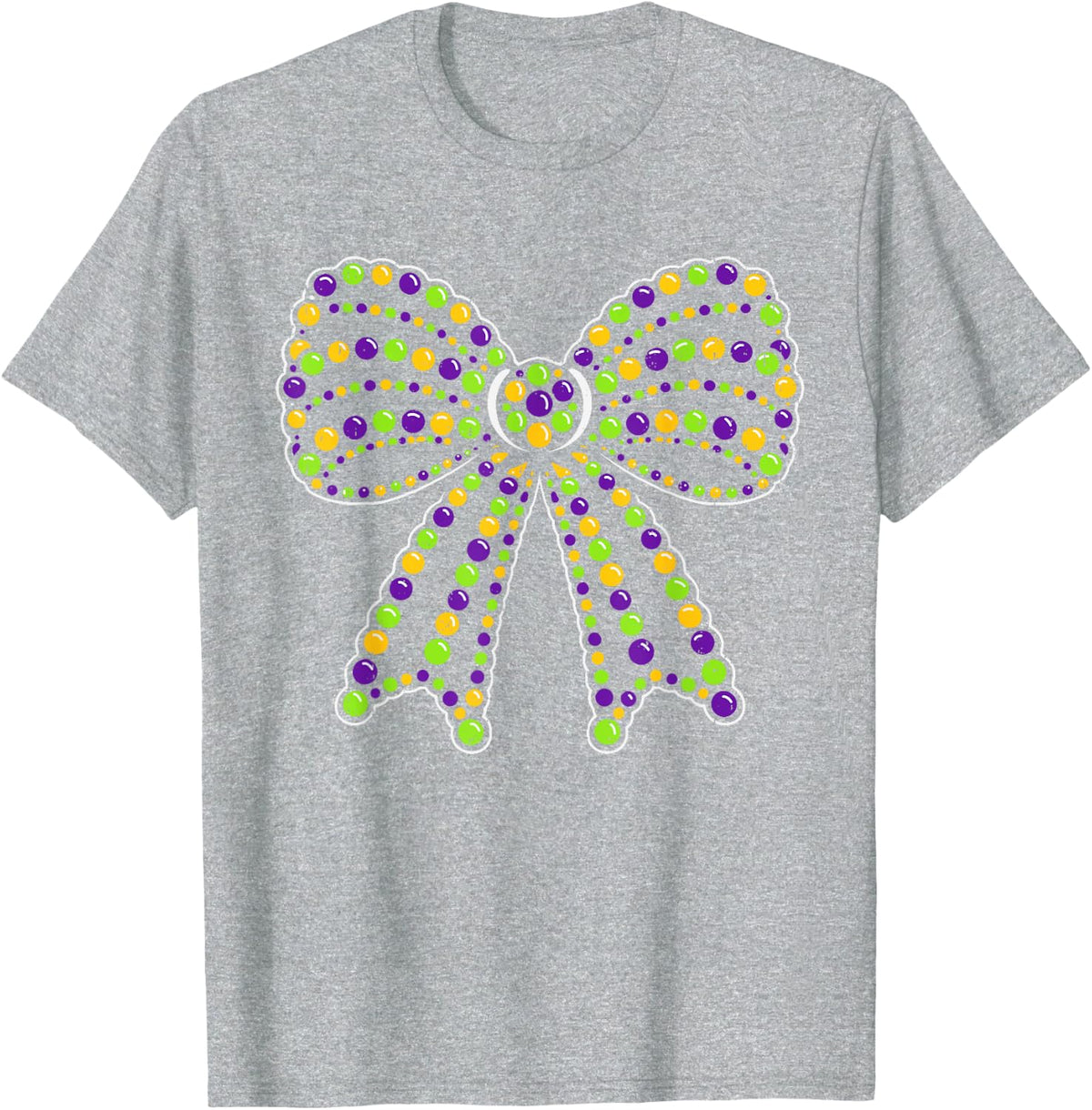 Girls Mardi Gras Beads Bow Carnival Festival Women Girl Kids T-Shirt - Heather Grey