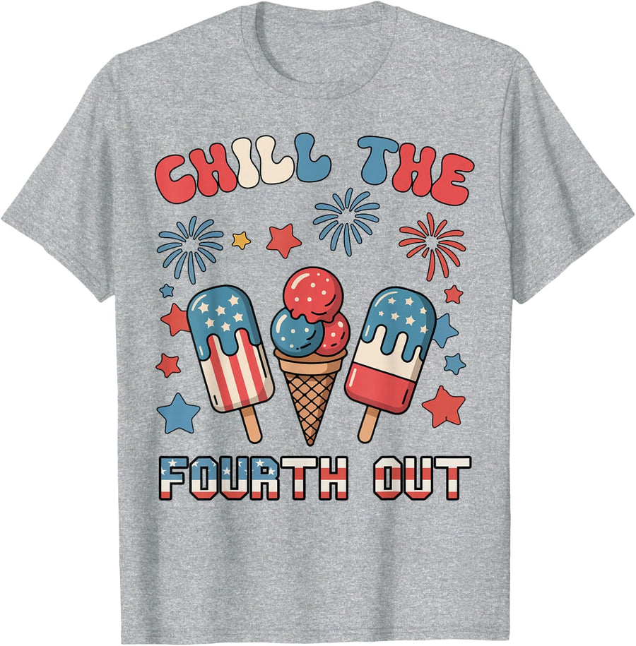 Chill The Fourth Out 4th July Popsicle Boy Toddler Patriotic T-Shirt - Heather Grey