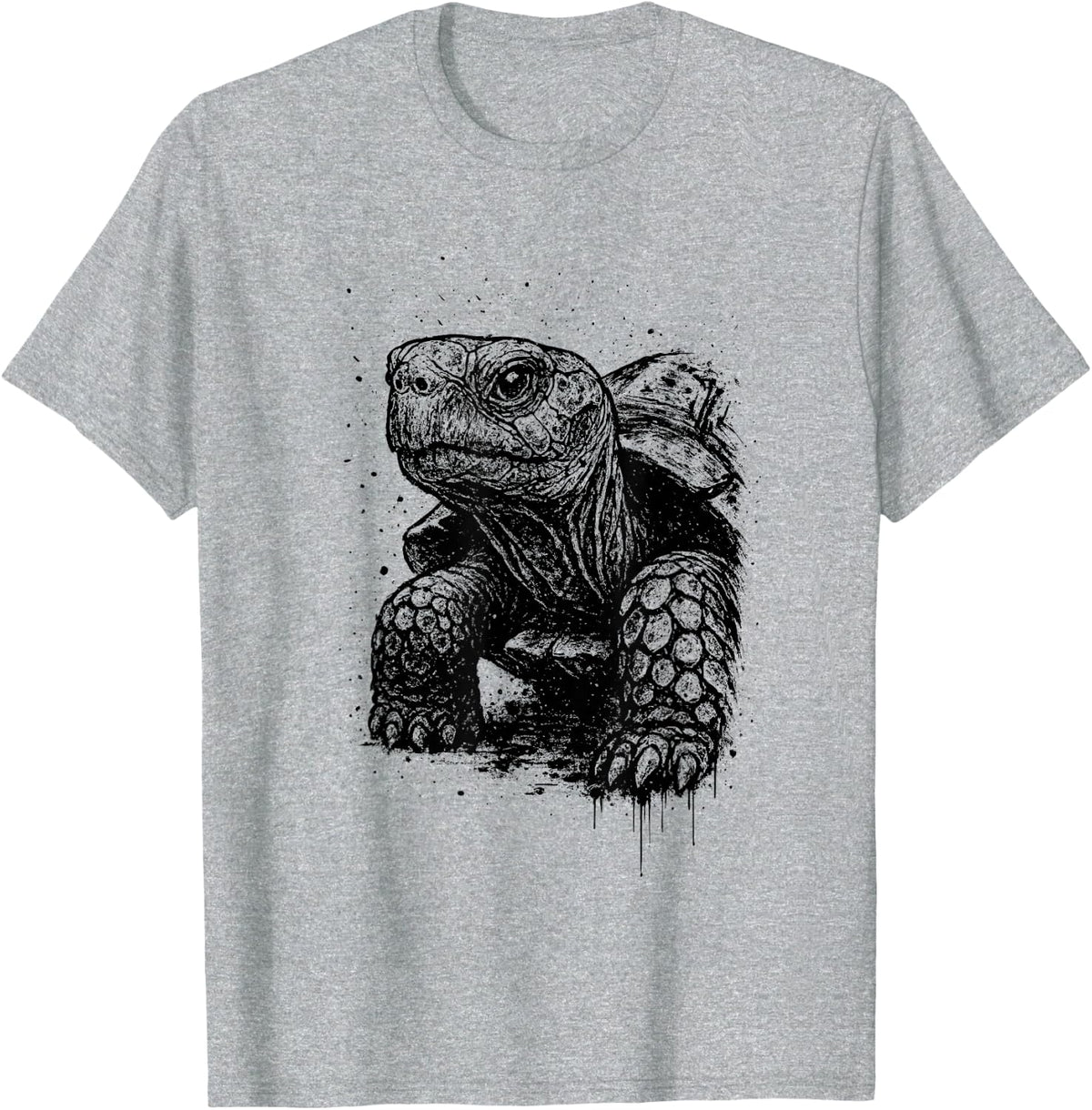 Tortoise Ink Art Grunge Edgy Wildlife Nature Portrait Turtle T-Shirt - Heather Grey