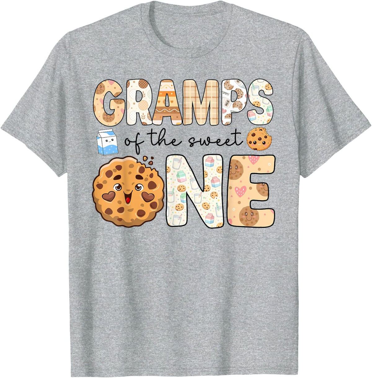 Gramps of The Sweet One Cookies & Milk 1st Birthday Boy T-Shirt - Heather Grey