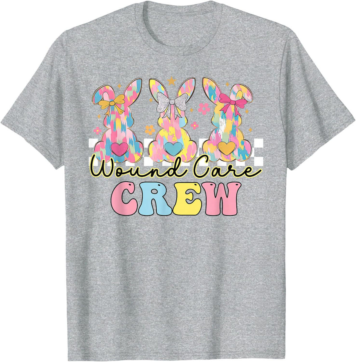 Retro Wound Care Crew Bunny Easter WOCN Certified RN Nurse T-Shirt Tee - Heather Grey