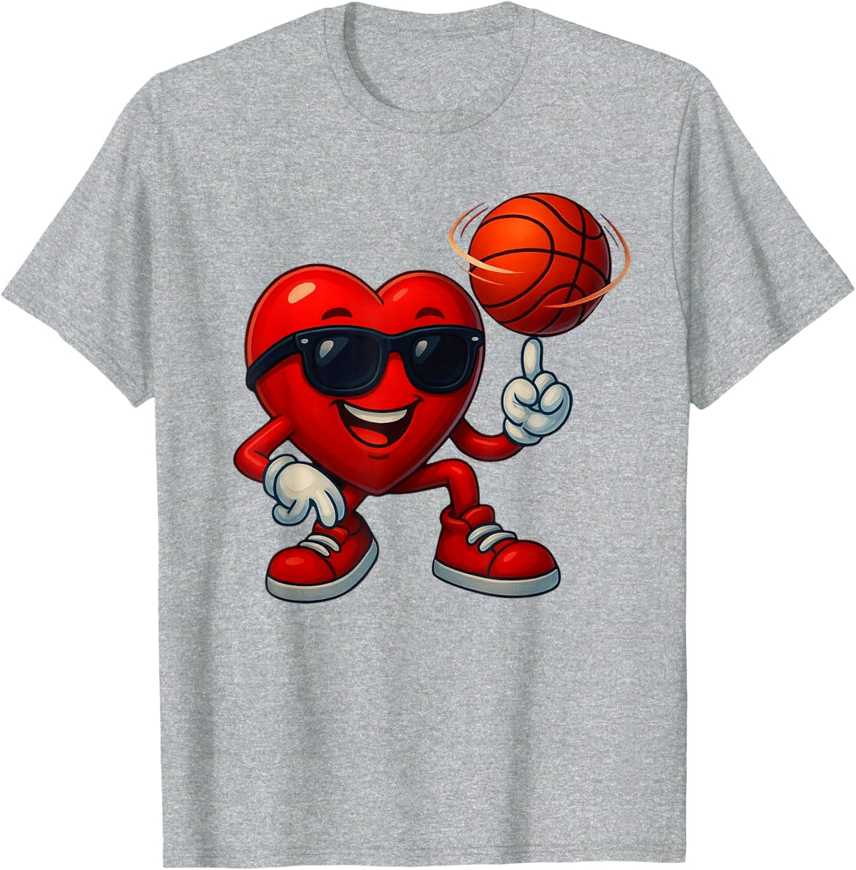 Valentines Day Basketball Funny Red Heart Love Boys Kids T-Shirt - Heather Grey