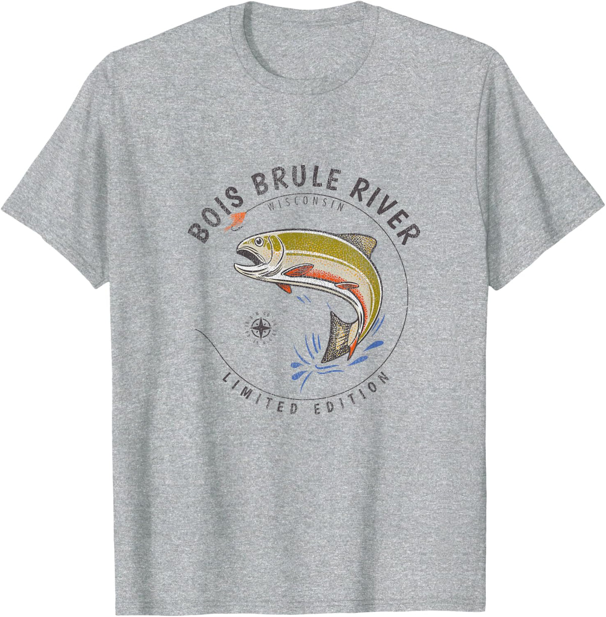 Bois Brule River Wisconsin Fly Fishing Souvenir Bois Brule T-Shirt - Heather Grey