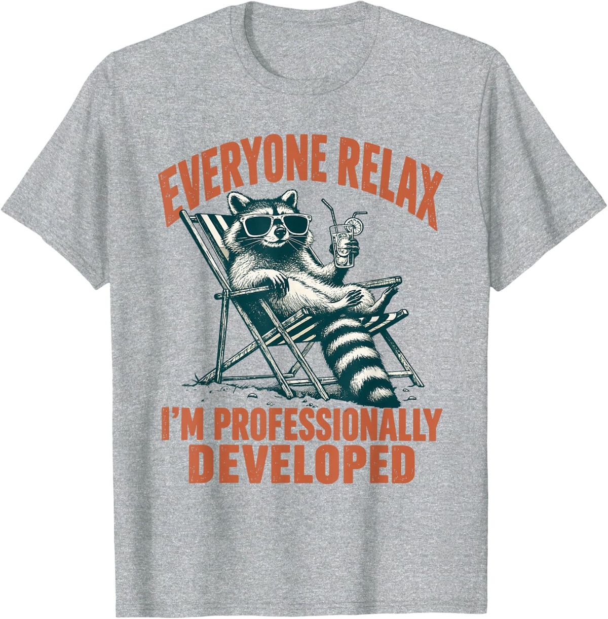Everyone Relax I'm Professionally Developed Teacher Raccoon T-Shirt - Heather Grey