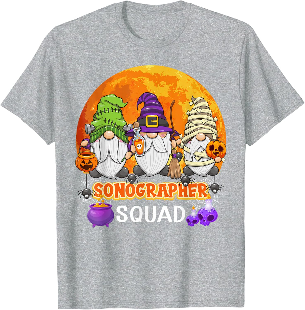 Sonographer Squad Halloween Diagnostic Gnome Matching T-Shirt - Heather Grey