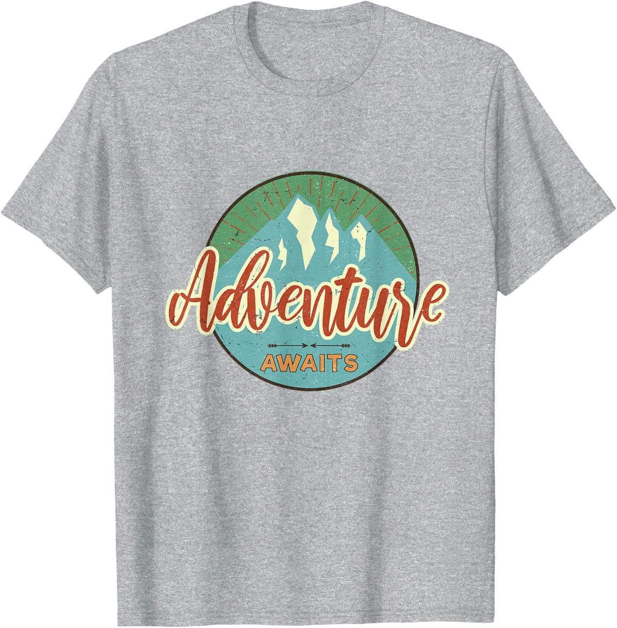 Adventure Awaits Vintage Great Adventure Hiking Camping T-Shirt - Heather Grey