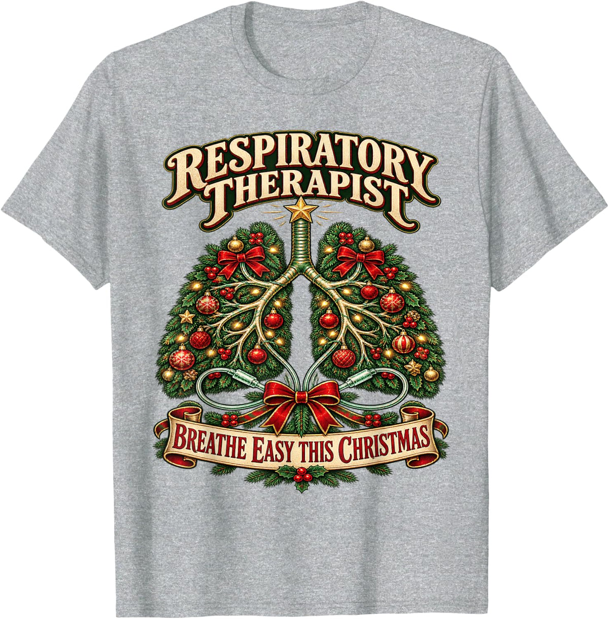 Respiratory Therapist Funny Christmas RT RRT CRT T-Shirt - Heather Grey