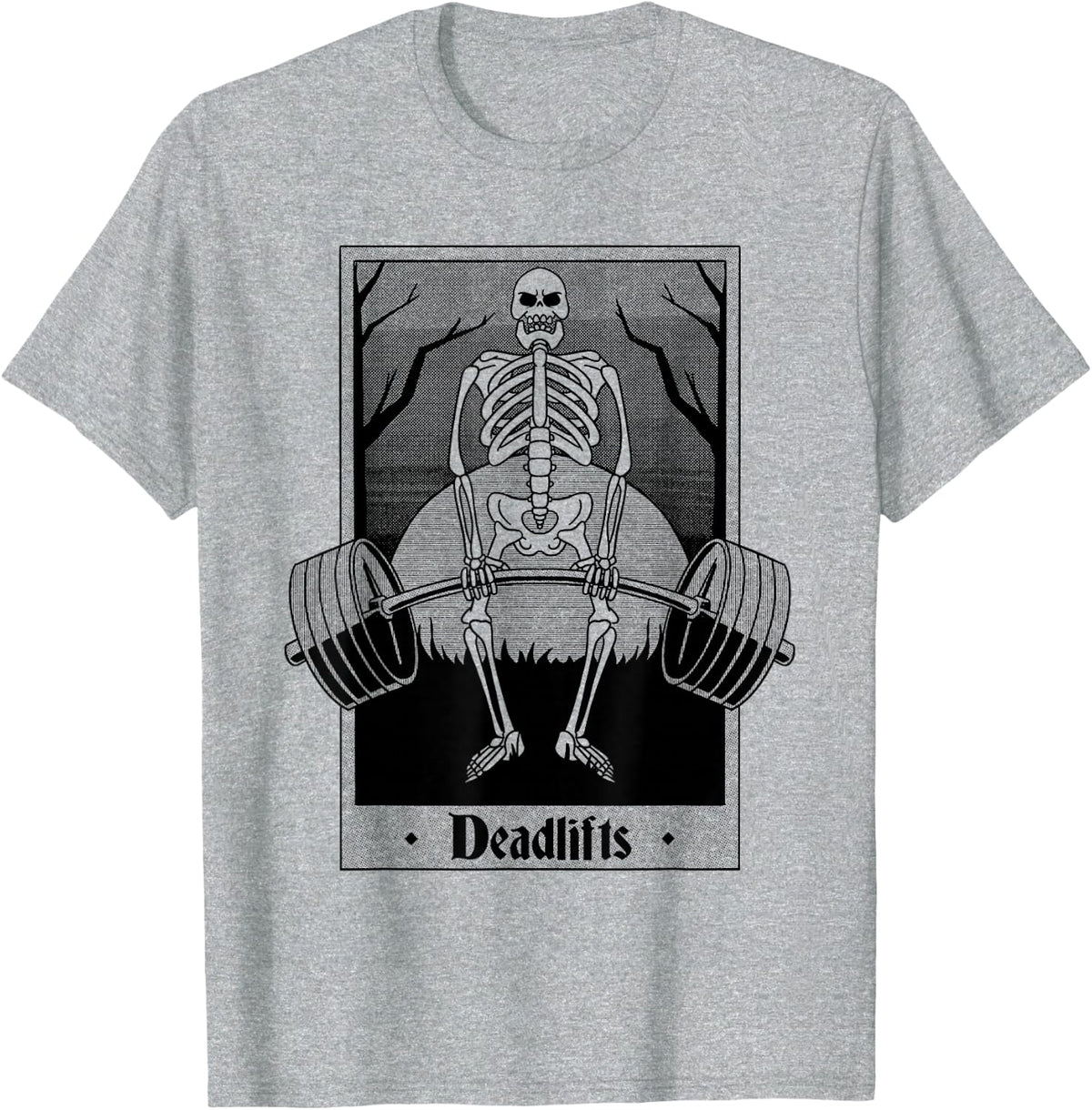 Funny Deadlifts Weightlifter Skeleton Halloween Gym Workout T-Shirt - Heather Grey