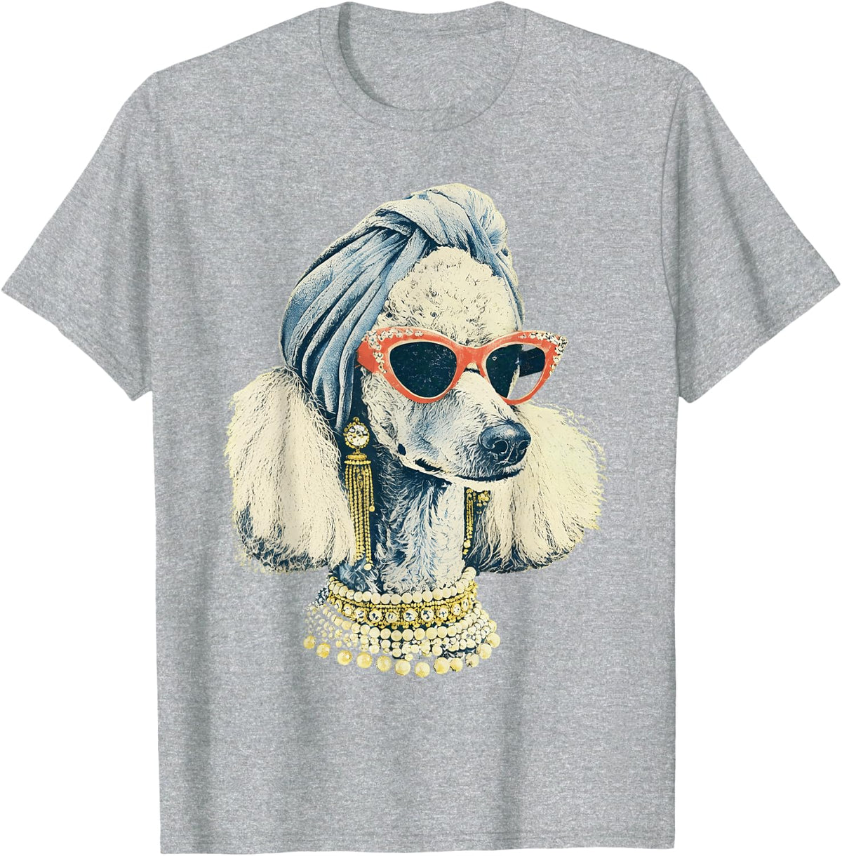 Funny Poodle Portrait Fashion Glam Dog Lover Art T-Shirt - Heather Grey