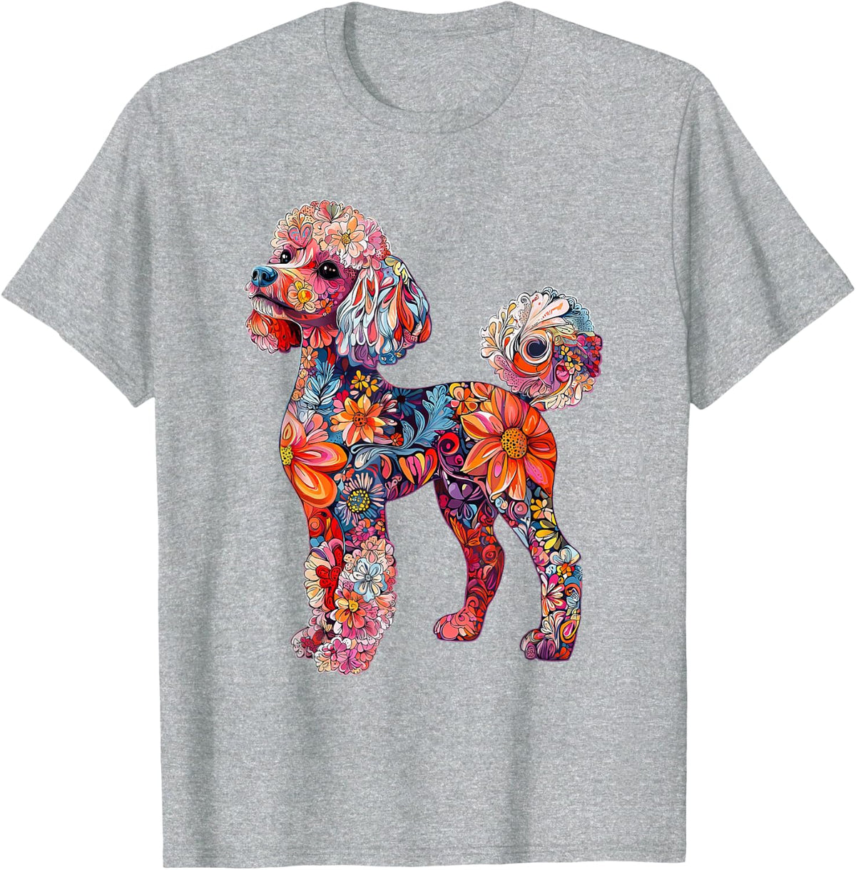 Poodle Flower T-Shirt - Heather Grey