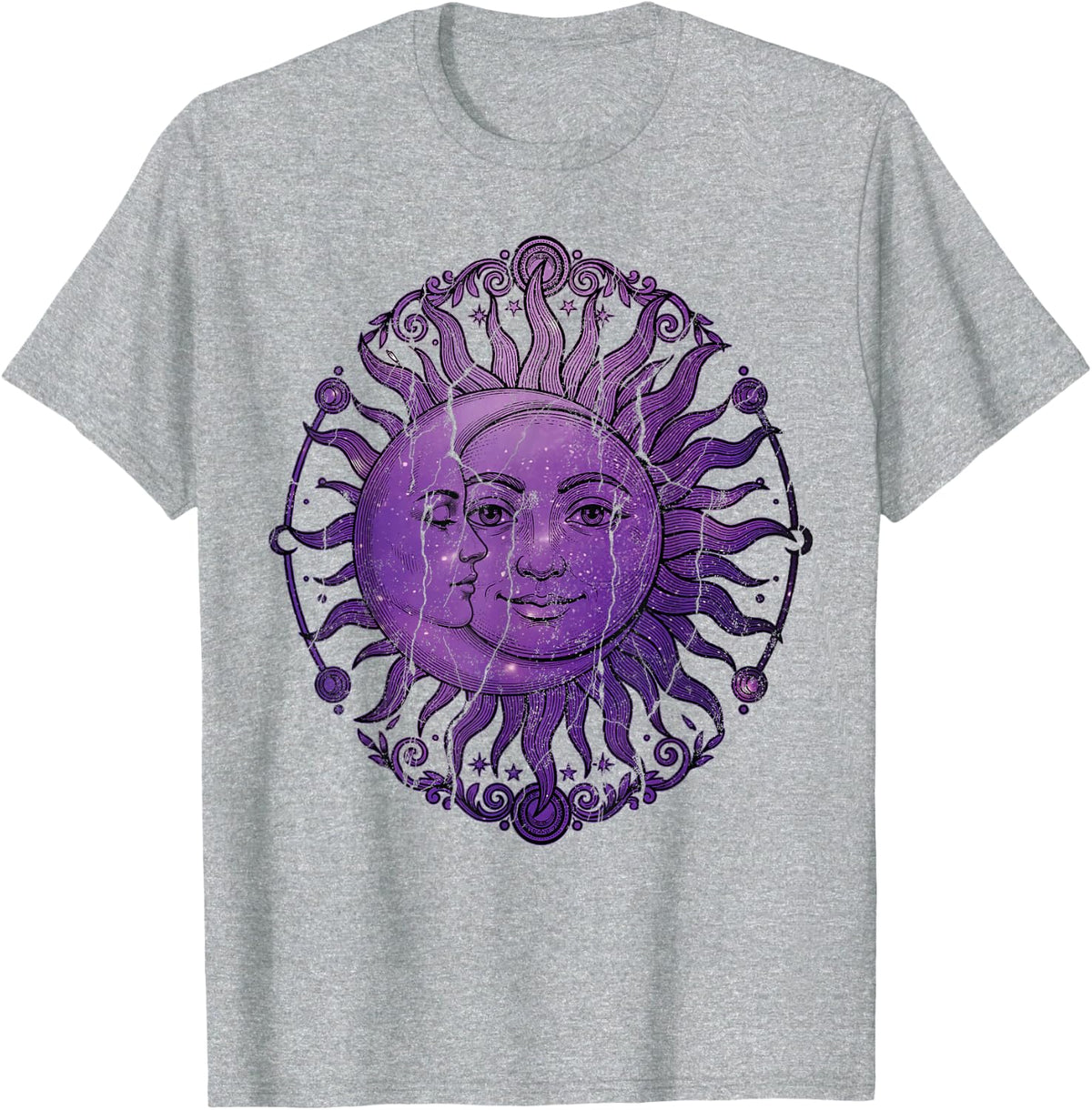 Celestial Sun and Moon Vintage Astrology Astronomy Aesthetic T-Shirt - Heather Grey