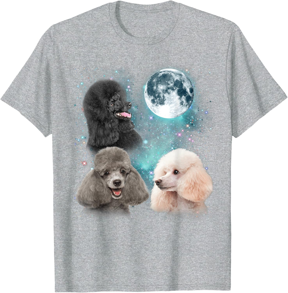 3 Poodle Moon Howling Poodle Head Funny Gifts For Men Women T-Shirt - Heather Grey