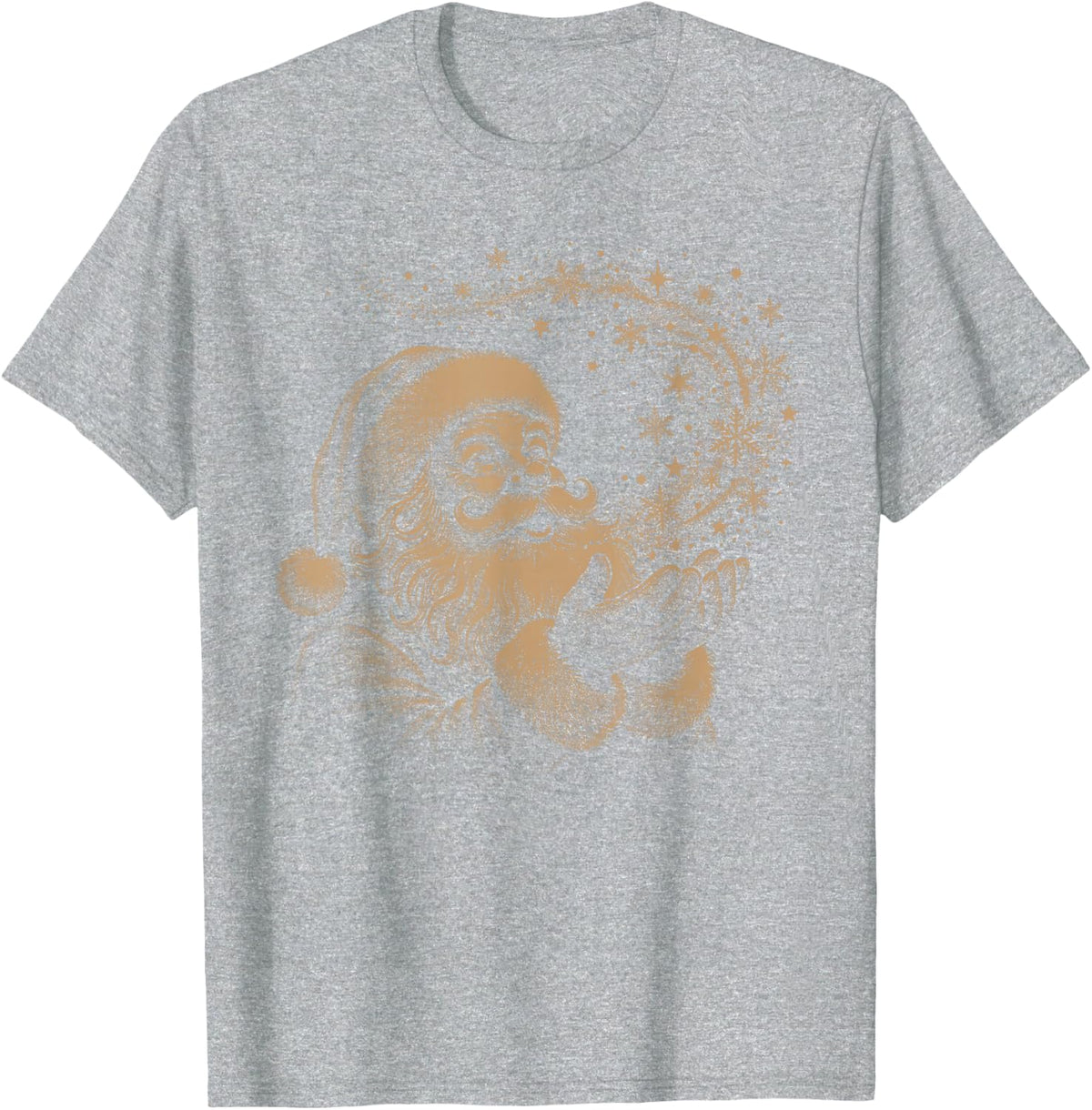 Retro Vintage 90s Wishing Santa Sketch Graphic Christmas T-Shirt - Heather Grey