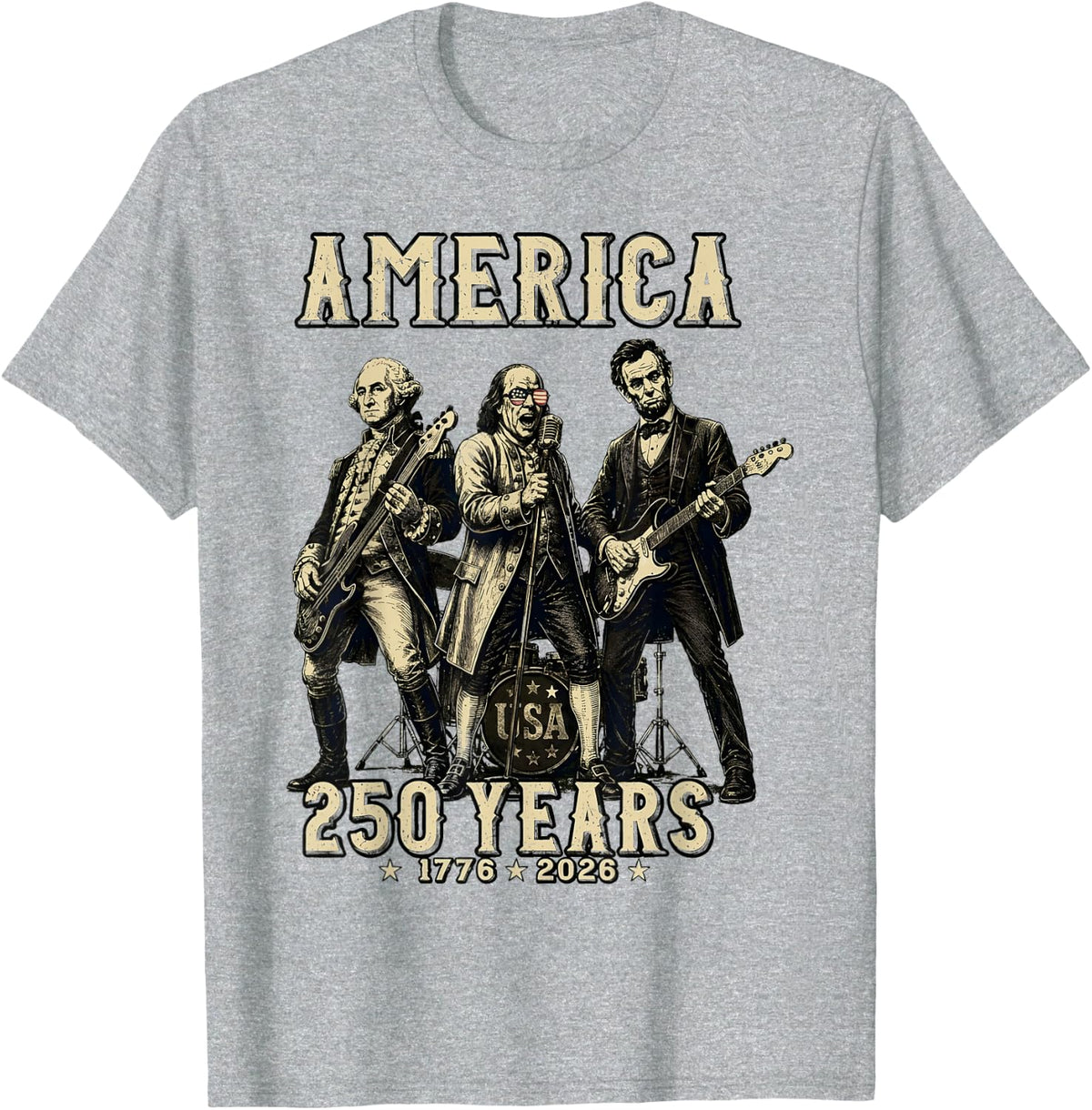 Franklin's Founding Fathers Band - 250 Years USA T-Shirt - Heather Grey