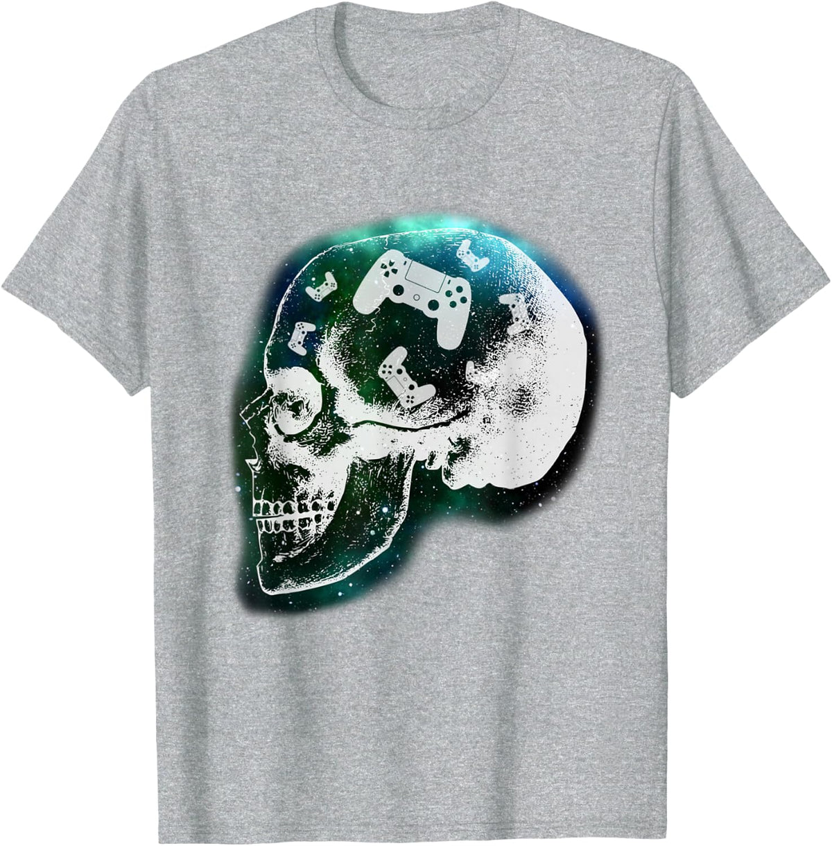 Mind Controller Skull Gaming Gamer Mens Boys Teens T-Shirt - Heather Grey