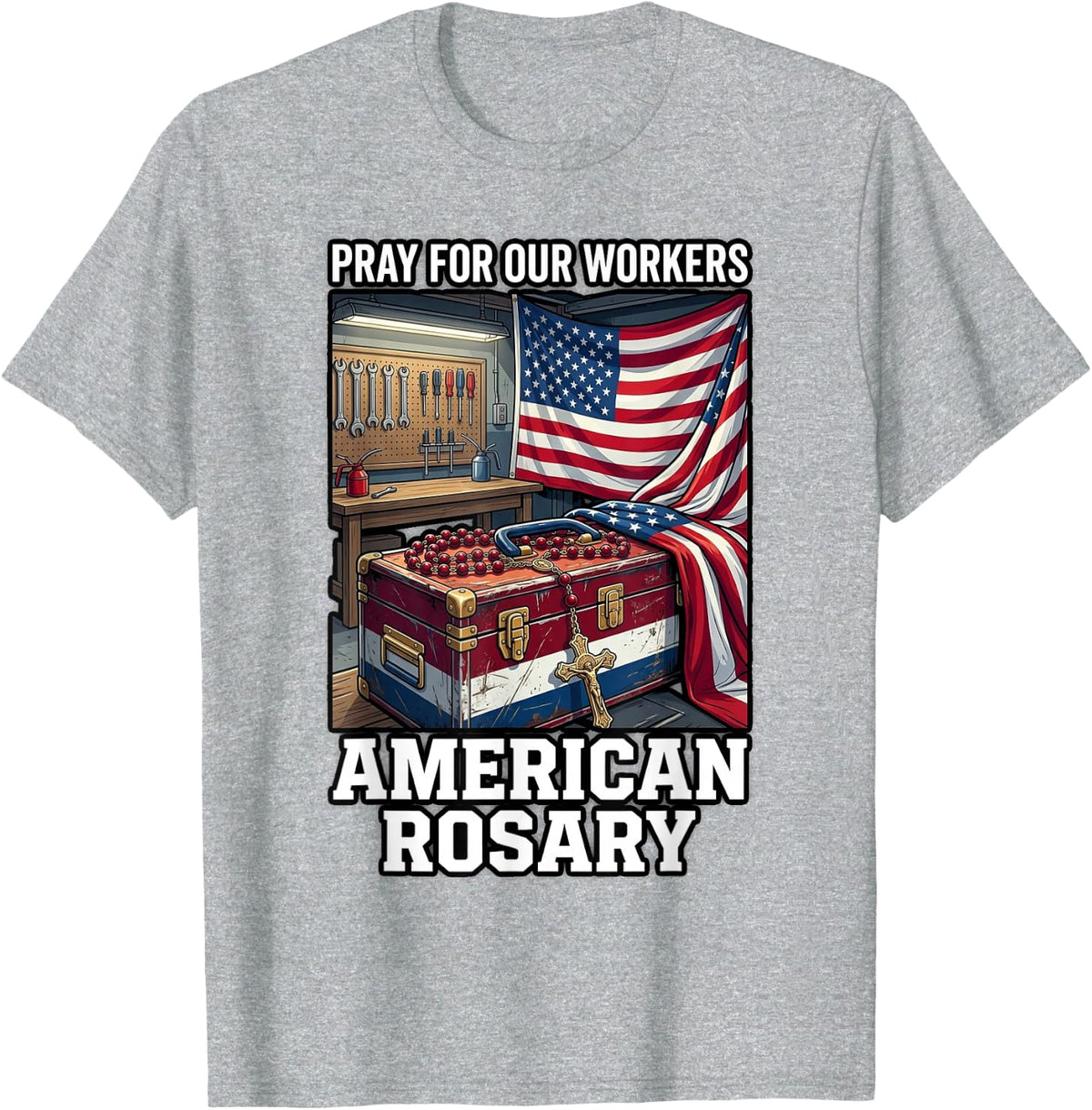 Rosary Beside Thermos Flag Dawn Catholic T-Shirt - Heather Grey