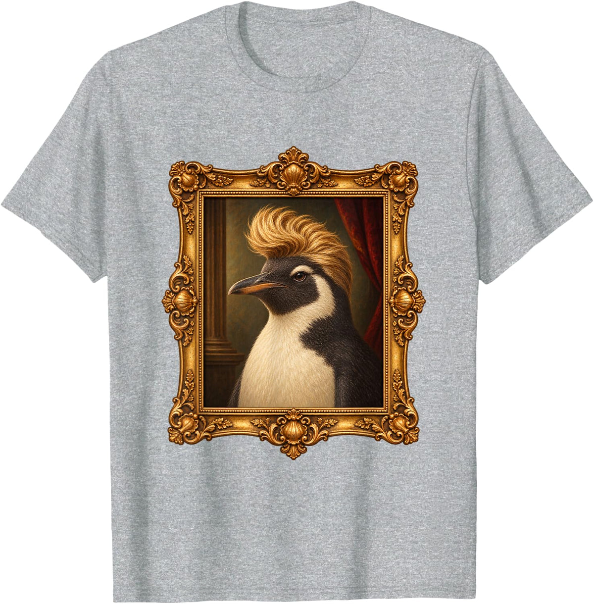 Penguin Blonde Quiff Funny Animal Portrait T-Shirt - Heather Grey