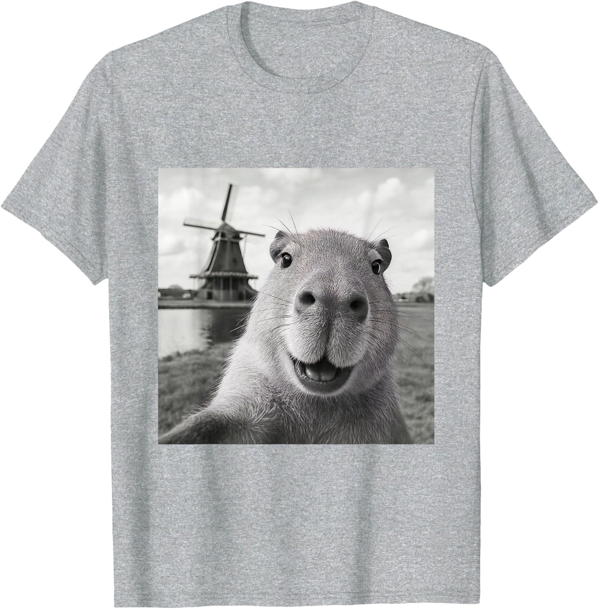 Capybara Selfie Windmill Funny Holland Travel T-Shirt - Heather Grey