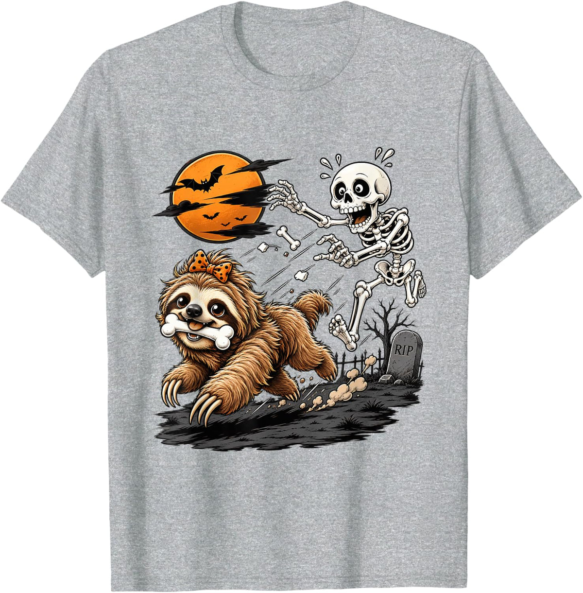 Cute Sloth Skeleton Funny Halloween Animal Lovers T-Shirt - Heather Grey