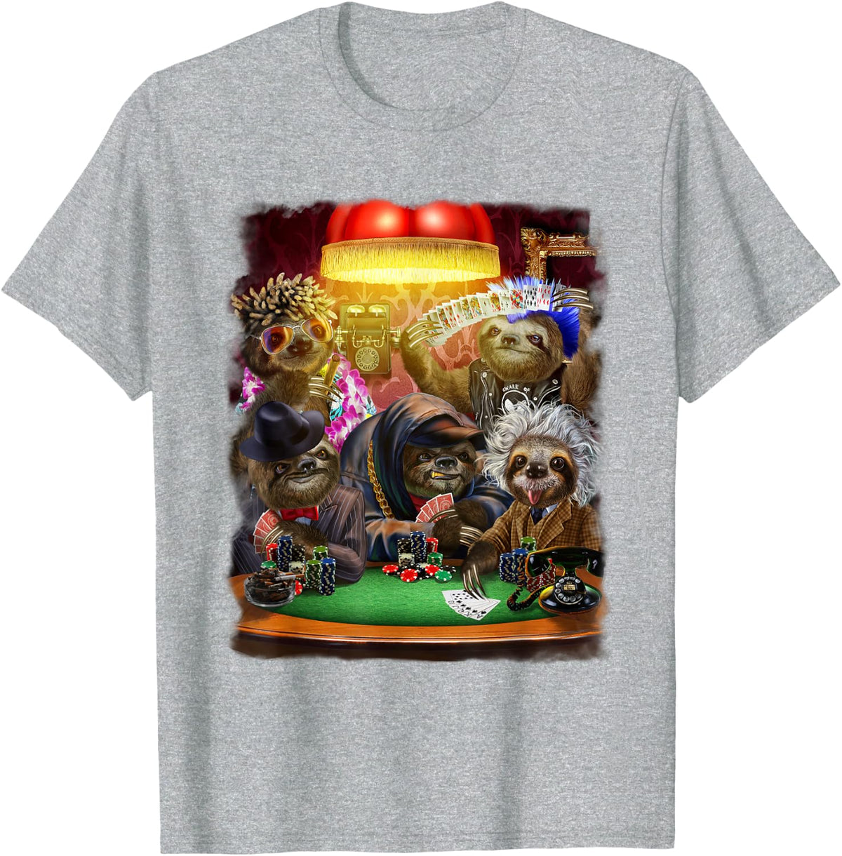Funny Sloth Poker Night Card Game Animal T-Shirt - Heather Grey