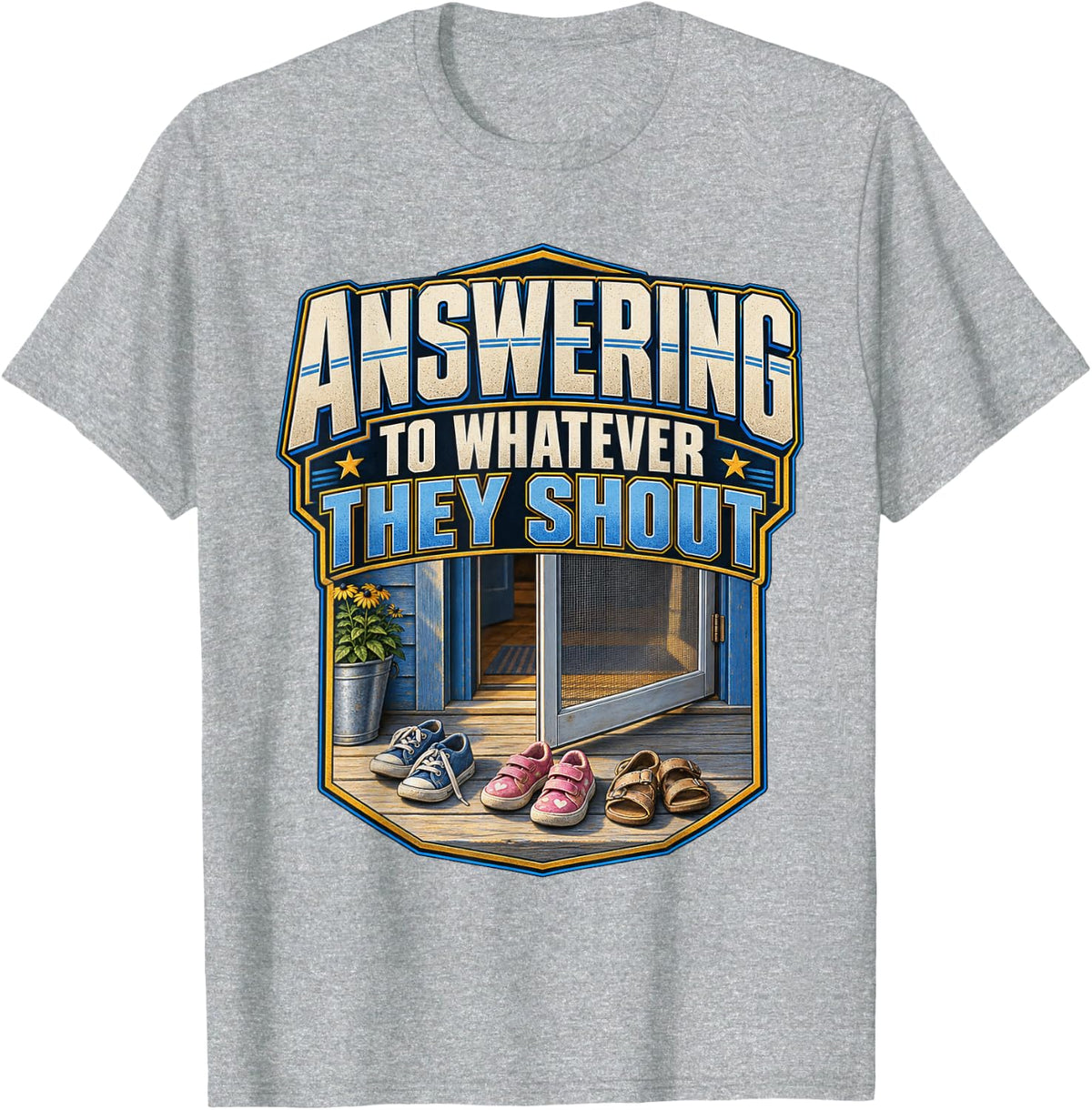 Answering to Whatever They Shout Grandpa Graphic Gift T-Shirt - Heather Grey