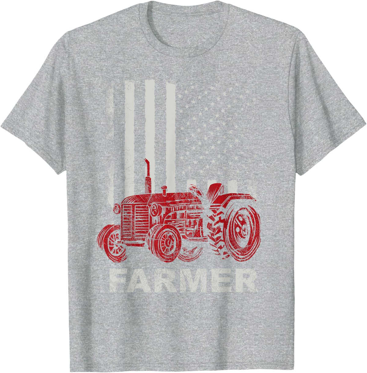 American Flag Farm Tractors Vintage Patriotic Farming Farmer Women Kids Men T-Shirt - Heather Grey