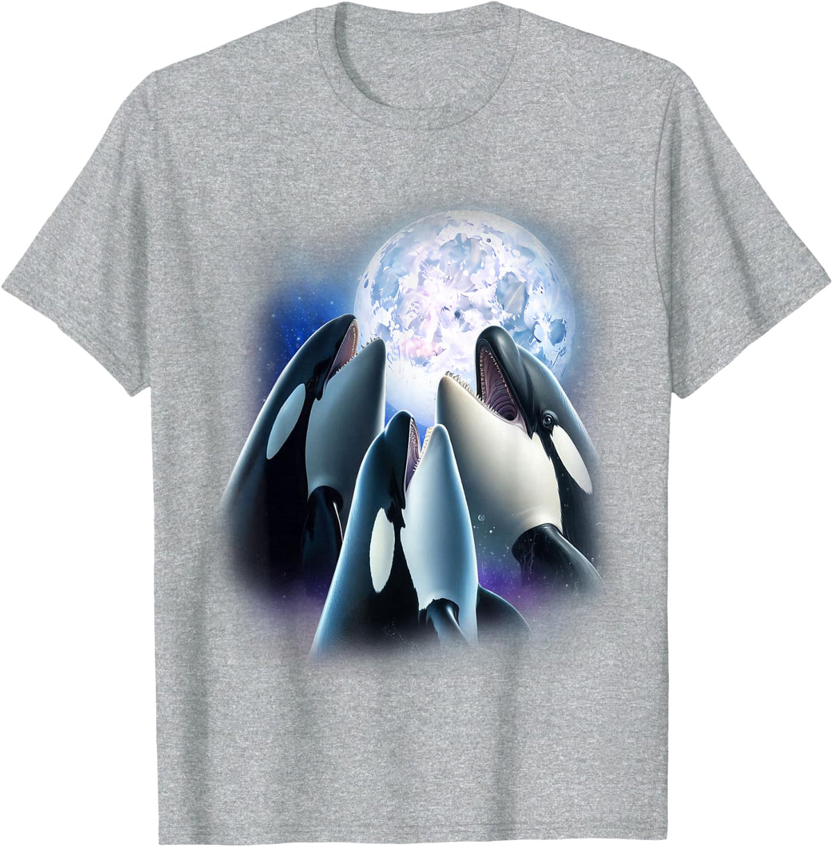 3 Orcas Howling At The Moon Funny Killer Whale Orca Lover Tees T-Shirt - Heather Grey