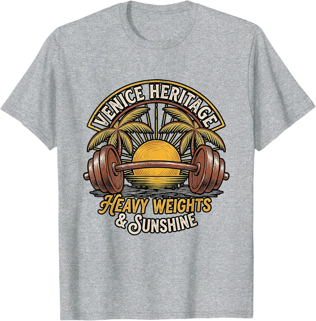 1970s Muscle Beach Emblem T-Shirt - Heather Grey