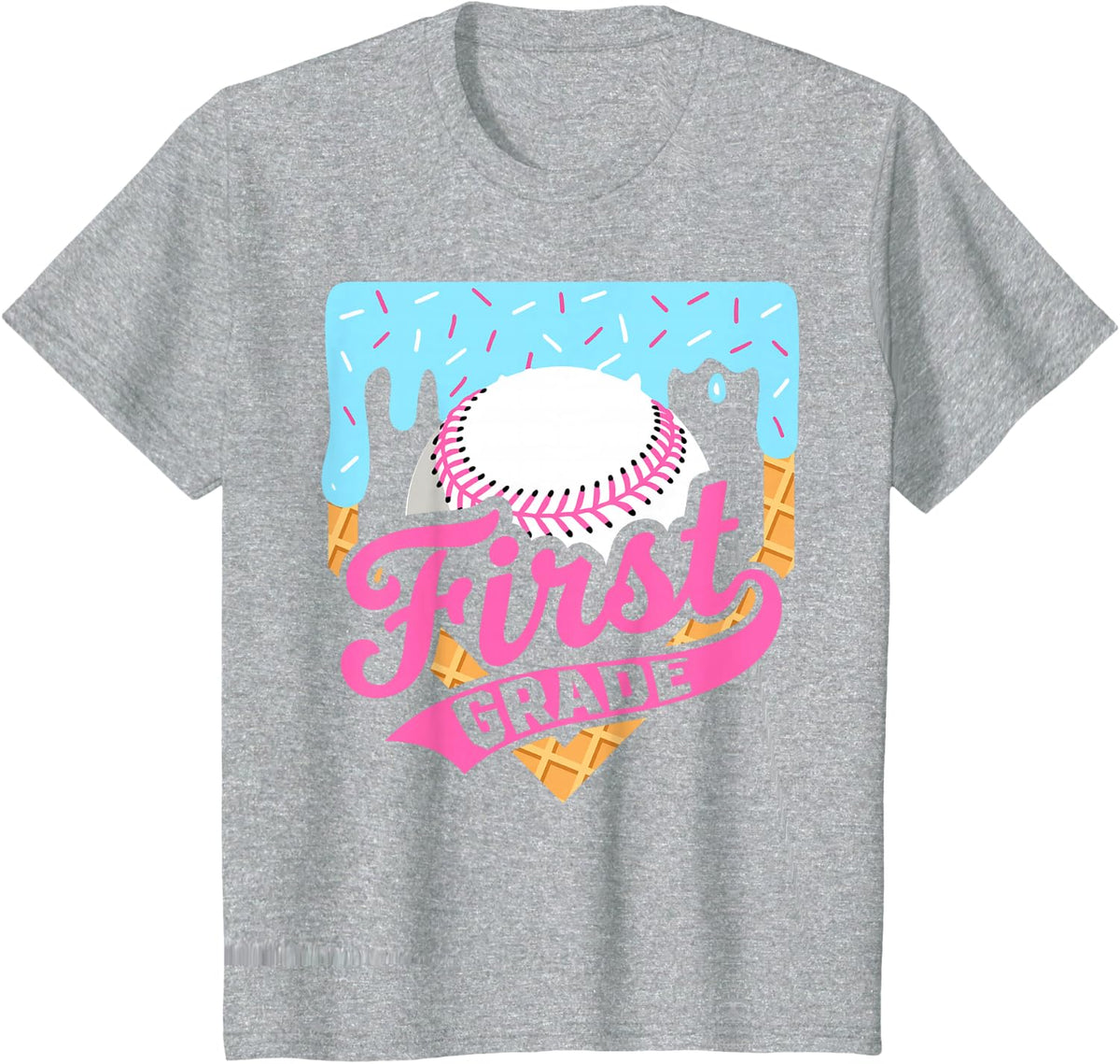 First Grade Baseball Ice Cream First Day of School Boys T-Shirt - Heather Grey